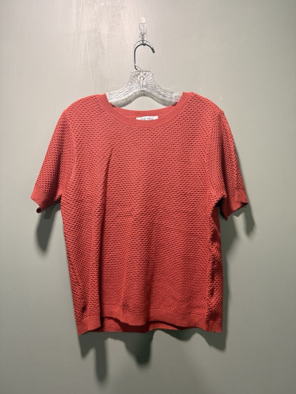 Nine West Jeans Soft Honeycomb Knit Burnt Orange Short Sleeve Sweater Large